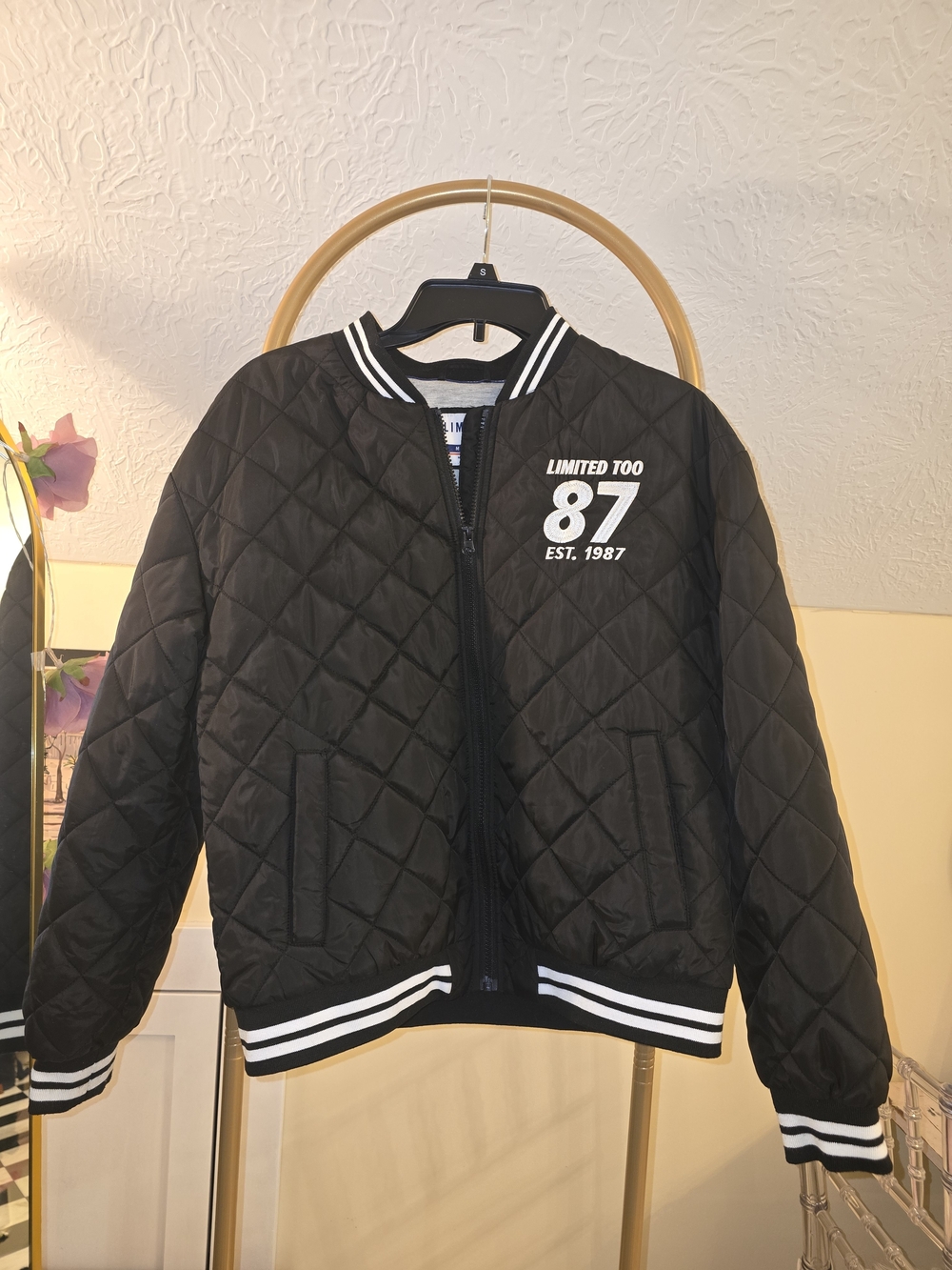 Black Quilted Womens Varsity Bomber Jacket